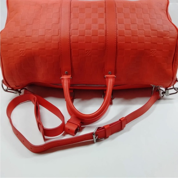 Louis Vuitton Keepall Bandouliere Bag Damier Infini Leather 45 - Red/Orange - Picture 4 of 9